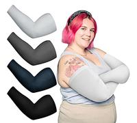 Chuarry 4 Pairs Plus Size Arm Sleeves for Women Men UV Sun Protection Cooling Ice Silk Arm Wraps for Flabby Arms, Vintage Color, 5X-Large