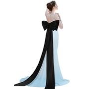 Chuarry Extra Long 67" Satin Big Bow Detachable Train Removable Sweep Train Waist Sash Belt for Bride Formal Wedding Dress, Black, One size