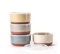 Chubacoo Ceramic Bowl with Lid: 20 oz Microwave Safe Porcelain Soup Containers for Food Storage, Meal Prep, Working Lunch, Picnic & Camping - 5-Inch Set of 4 Dipped Color & Speckle