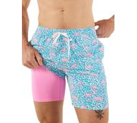 Chubbies Lined Mens Swim Trunks 7 Inch - Swim Shorts and Mens Shorts with Elastic Waist, Stretch, Boxer Brief Liner, UPF 50+, The Domingos Are for Flamingos, L