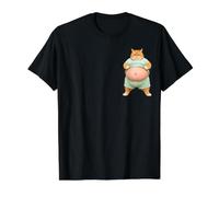 Chubby Cat Lifting Funny Fat Orange Meme Humor Tabby Pocket Value Graphic T-Shirt, Men, Black, S