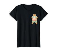 Chubby Cat Lifting Funny Fat Orange Meme Humor Tabby Pocket Value Graphic T-Shirt, Women, Black, XS