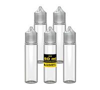 Chubby Gorilla V3 60ml Pet Plastic Unicorn Bottles for Liquids, Oils and E-Liquid - Empty Dropper Bottles - 5X 60ml (Clear Bottle with Clear Lid)
