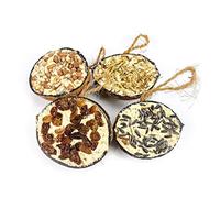 Chubby Suet Half Filled Coconuts Mix, Bird Feeder Coconut Halves for Wild Birds, Coconut Shell Birds Food for Blackbirds, Woodpeckers, Starlings & Sparrows (4 Pack)