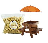 Chubby Wooden Squirrel Picnic Table Feeder With Umbrella & 1Kg Peanuts in Shells