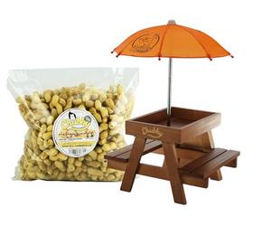 Chubby Wooden Squirrel Picnic Table Feeder With Umbrella & 1Kg Peanuts in Shells