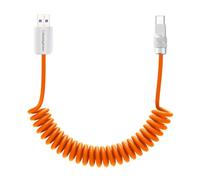 chubbycable Curly Chubby 120W Coiled USB C Fast Charging Cable Durable Braided Retractable Charger Cord for Car Compatible with iPhone 17-15 Series iPad, Orange, USB-A to Type-C, 6FT