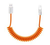 chubbycable Curly Chubby - Retractable Fast Charging Cable 240W Coiled Charger Cord for Car Durable USB-C Cable for Phones, Tablets and More, Orange, USB-A to Type-C, 1.3FT-2.3FT