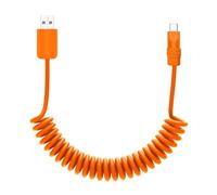 chubbycable Curly Chubby - Retractable Fast Charging Cable 240W Coiled Charger Cord for Car Durable USB-C Cable for Phones, Tablets and More, Orange+Orange, USB-A to Type-C, 1.3FT-2.3FT