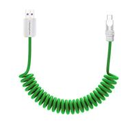chubbycable Curly Chubby - Retractable Fast Charging Cable 240W Coiled Charger Cord for Car Durable USB-C Cable for Phones, Tablets and More, Green, USB-A to Type-C, 1.3FT-2.3FT