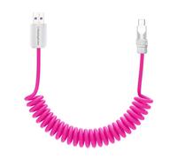chubbycable Curly Chubby - Retractable Fast Charging Cable Coiled Charger Cord for Car Durable USB-C Cable for Phones, Tablets and More, Pink, USB-A to Type-C, 1.3FT-2.3FT