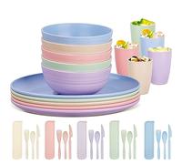 Chuboir 35pcs Dinner Set, Camping Plates and Bowls Set for 5 People, Unbreakable Tableware, Plastic Lightweight Serving Plates, Bowls, Cups, Cutlery Set, Forks for Camping, Picnic, Party, RV, Dorm