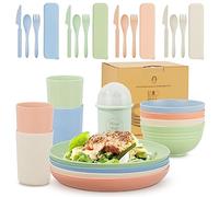 Chuboir 40pcs Dinner Set, Camping Plates and Bowls Set for 4 People, Unbreakable Tableware, Plastic Lightweight Serving Plates, Bowls, Cups, Cutlery Set, Forks for Camping, Picnic, Party, RV, Dorm