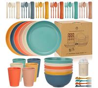 Chuboir 60pcs Dinner Set, Camping Plates and Bowls Set for 6 People, Unbreakable Tableware, Plastic Lightweight Serving Plates, Bowls, Cups, Cutlery Set, Forks for Camping, Picnic, Party, RV, Dorm