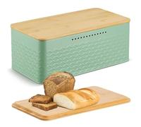 Chuboir Bread Bin, Metal Bread Box with Bamboo Lid Usable as Cutting Board, Bread Storage Container Holder for Kitchen Countertop, 13 x 7 x 5.3 inch (Green)
