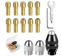 Chuck Collet Kit, 15 Pcs 0.8-3.2mm Keyless Drill Chuck Collet Kit, Multi Chuck Set for Rotary Tools, with Metal Nut and Wrench, Multi Chuck Set for Dremel
