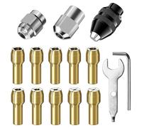 Chuck Collet Kit, 16 Pcs Drill Chuck Collet Set, Collet Nut Kit Brass Collet Set 4486 Rotary Tool Keyless 0.8-3.2mm Shank Replacement Metal Nut Rotary Tool Accessory 3000 4000 7700 8200