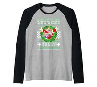 Chuck E. Cheese Christmas Let's Go Jolly Ugly Sweater Raglan Baseball Tee