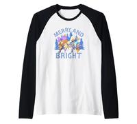 Chuck E. Cheese Christmas Merry And Bright Group Shot Raglan Baseball Tee
