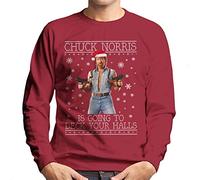 Chuck Norris Deck Your Halls Christmas Knit Men's Sweatshirt Cherry Red