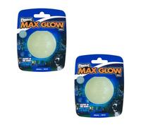 Chuckit! Max Glow Ball Size M - Diameter 6.5 cm | Double Pack | 2 x 1 Piece | Glows up to 30 Minutes in the Dark | Very Robust and Easy to Grip | Compatible Launcher