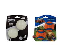 Chuckit! Max Glow Dog Ball Toy - Glow In The Dark Bouncy Rubber & Ultra Ball, Durable High Bounce Rubber, Compatible with Launcher, Medium (Pack of 4)