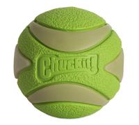 Chuckit! Max Glow Ultra Squeaker Ball Dog Toy, Durable High Bounce Floating Rubber Squeaky Dog Ball, Rechargeable Glow In The Dark Launcher Compatible