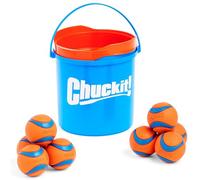 ChuckIt! Ultra Ball Dog Toy Chuckit Bucket Durable Rubber Dog Ball and Bucket High Bounce Floating Chuck It Launcher Compatible Toy Balls For Dogs with Carrier, 8 Pack, Medium