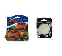 Chuckit! Ultra Ball, Durable High Bounce Rubber Dog Ball, Launcher Compatible, 2 Pack, Medium & Max Glow Dog Ball High Visibility Glow In The Dark Bouncy Rubber Night Time Fetch Toy - Medium (6.5cm)