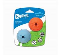 CHUCKIT WHISTLER BALL DURABLE DOG TOY HIGH BOUNCE FLOATS RUBBER BALL SMALL 2 PK