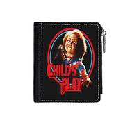(Chucky_2434) Men's Women PU Leather Wallets Compact Bifold with Zipper & Multiple Card Coins Slots Black Stylish Durable Graphic Design Print for Girl Boys
