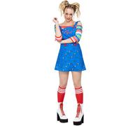 Smiffys Chucky Costume for Adults, Pinafore Mini Dress and Top, Officially Licensed, Off-the-Shoulder Striped Top, Ideal for Halloween and Matching Family or Pet Fancy Dress