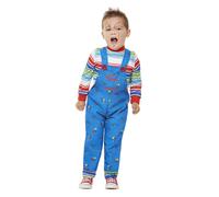 Smiffys Chucky Costume in Blue for Kids, Dungarees and Top, Officially Licensed, Iconic Blue Dungarees and Striped Top, Ideal for Halloween and Matching Family Fancy Dress