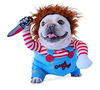 Chucky Dog Costumes for Dogs, Wig and Knife, Funny Chucky Dog Clothes, Doll, Halloween Cosplay Costume (M)