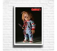 Chucky, Horror Movie Print, Scary Thriller Film Poster, A4 and A3 Size Frame Options Available,Great Home, Pub, Café, Bar Wall Art Print, House gift for horror lovers (A4 Framed (White))
