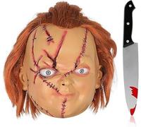 Chucky Mask with Knife Adult Kids Chucky Face Mask Creepy Scary Full Head Masks Creepy Scary Perfect for Halloween and Matching Costumes Adults Kids