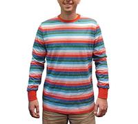 Chucky Rainbow Striped Adult Long Sleeve Shirt - Costume & Everyday Wear - Horror Movie Halloween Chuckie Doll Outfit Gift, Multicolored, S