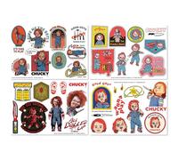Chucky Tech Decal Sticker Set - 4 Reusable Vinyl Sheets with Over 35 Horror Stickers Featuring Child’s Play Icons for Laptop, Phone, Console & Water Bottle Decoration
