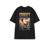 Chucky & Tiffany Black Graphic Tee | Classic Crew Neck T-Shirt for Halloween | Bride of Chucky Film Characters Apparel | Short Sleeve Casual Top