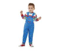 Smiffys Chucky Costume in Blue for Kids, Dungarees and Top, Officially Licensed, Iconic Blue Dungarees and Striped Top, Ideal for Halloween and Matching Family Fancy Dress