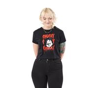 Chucky Women's Adult Cropped Short Sleeved T-Shirt (Black) in Black | Size: Small Chucky Black S