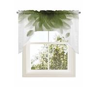 Chucoco Sage Green Tier and Swag Window Curtain Set,Abstract Floral Gradient 3-Piece Rod Pocket Kitchen Curtains,Farm Botanical Light Filtering White Window Treatment for Bedroom Living Room Bathroom