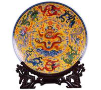 CHUDOU 26cm Fengshui Ceramic Ornaments Plate China Nine Dragons Pattern Decoration Plate