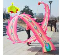 CHUDOU Dragon Dance Ribbons Longboi Phoenix Feather Dance Fitness Ribbon Weighted Ball Travel Bag(Red,10M)(Pink,10M)