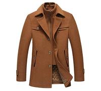 Chuengyu Autumn Winter Solid Color Cold Resistant Men Woolen Overcoat,Mid-long style woolen coat for men outside(Camel,XX-Large)