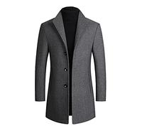 Chuengyu Men's Premium Casual mid-length woolen coat ，Double Breasted Woolen Pea Coat Notched Collar Overcoat(Grey,Medium)