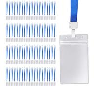 CHUENHEI Pack of 100 ID Cases with Ribbon, Transparent Card Case, Name Badges, Waterproof, Lanyard with Card Case for Business, Fair, Office