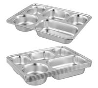 CHUENHEI Pack of 6 Stainless Steel Split Plates, 5 Compartments, Rectangular Stainless Steel Plates with Dividers, Metal Tableware, Split Tray for Buffet, Canteen, Portion Control