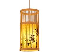 CHUERAK Bamboo Tube Style Imitation Sheepskin Chandelier Chinese Hanging Rattan Light Fixture Farmhouse Hanging Lighting Boho Wicker Woven Lamp Shade for Kitchen Island Dining Living Room Bedroom