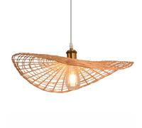 CHUERAK Chinese Bamboo Woven Chandelier Bohemia Rattan Lampshade Handmade Wicker Pendant Light 17.7in Weaving Light Fixture for Dining Living Bedroom Kitchen Farmhouse
